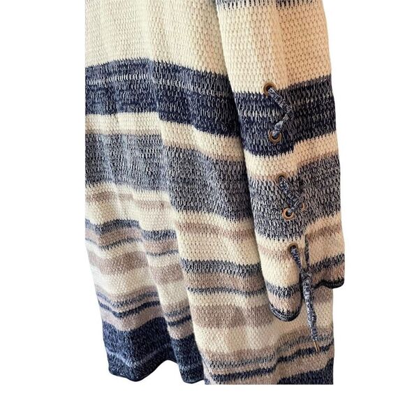 chico’s Striped Lace Up Sleeve Open Long Cardigan 2 Large - Picture 6 of 7